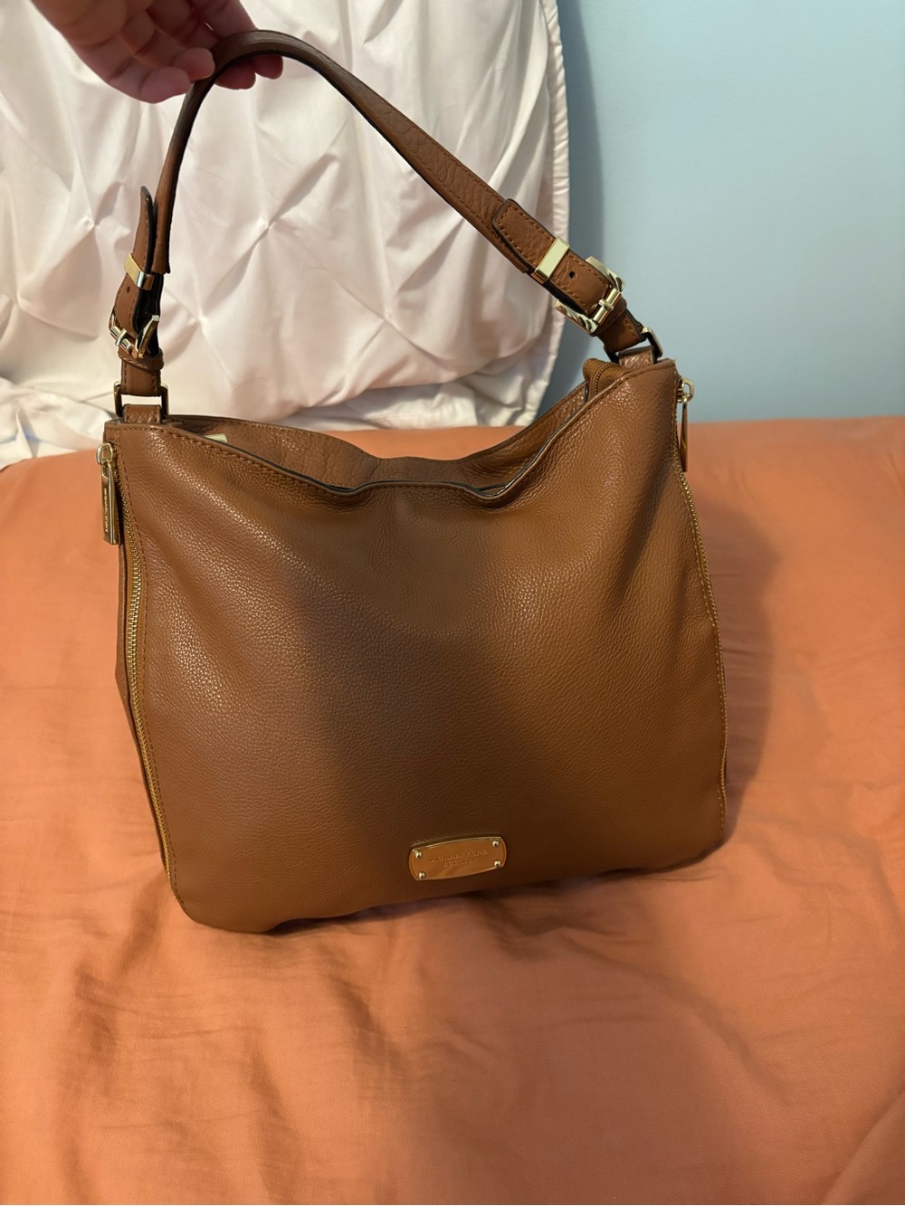Michael Kors Cognac Pebbled Leather Shoulder Bag